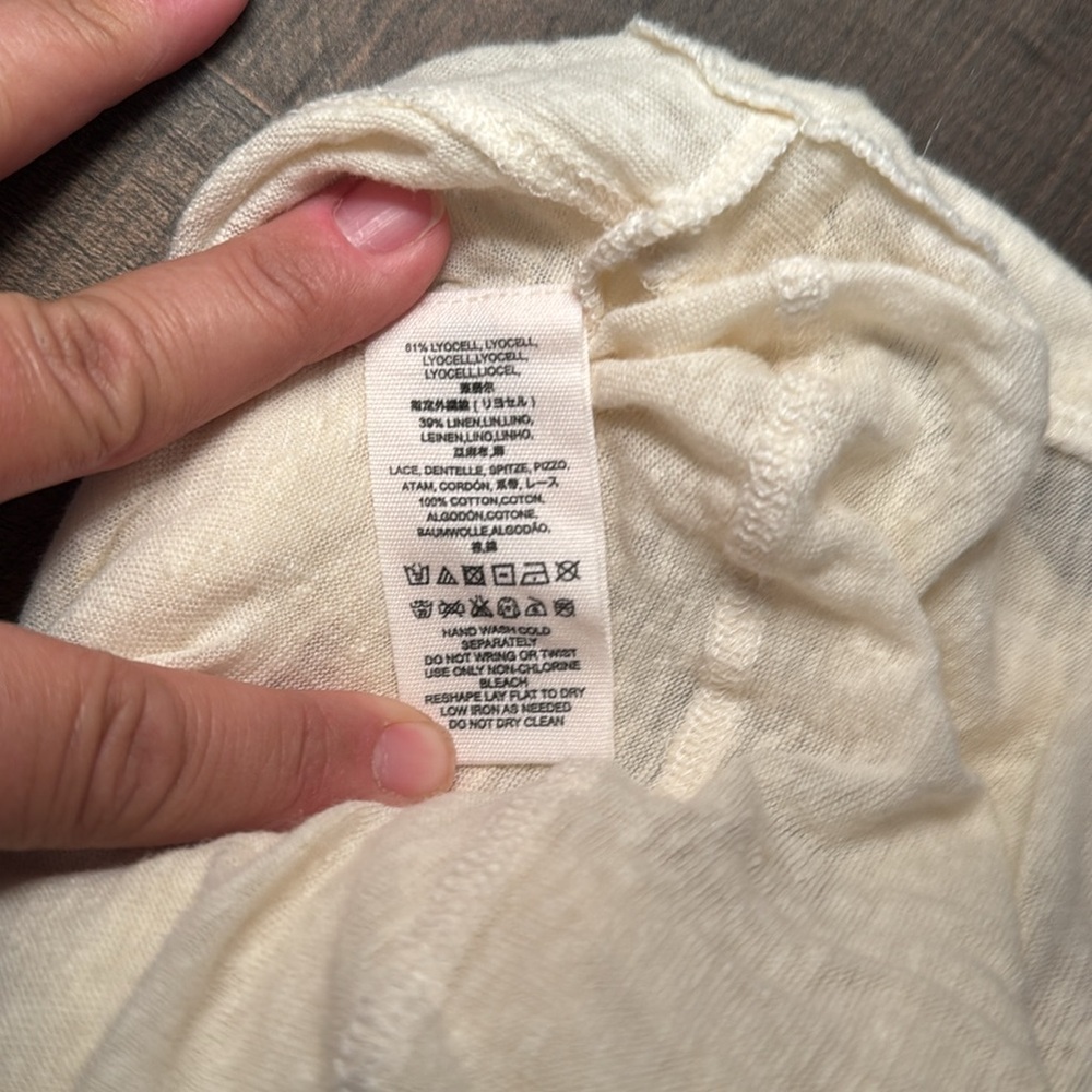 Free People Button Up Oversized Cream Color Shirt with Embroidered Front/Back - Picture 13 of 13